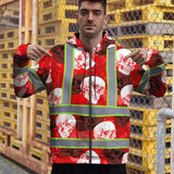 Hi Vis Zip Hoodie Shirt Reflective Tapes Red Neon White Skull Custom Name Safety Workwear For Workers, Truckers, Operators