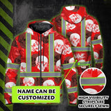 Hi Vis Zip Hoodie Shirt Reflective Tapes Red Neon White Skull Custom Name Safety Workwear For Workers, Truckers, Operators