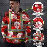 Hi Vis Zip Hoodie Shirt Reflective Tapes Red Neon White Skull Custom Name Safety Workwear For Workers, Truckers, Operators