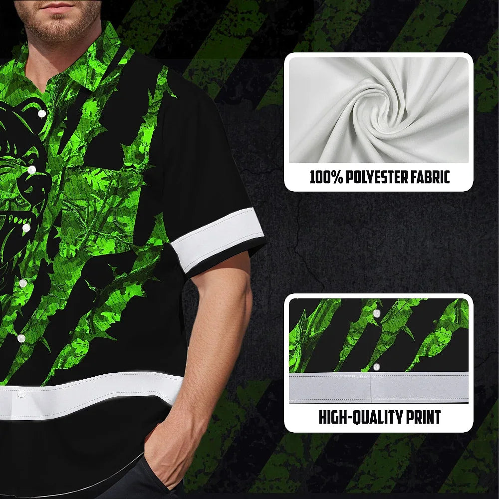 High Visibility Hawaiian Shirt Bear Hunting Design, Reflective Hi Vis Custom Name Hoodie For Hunting Lover