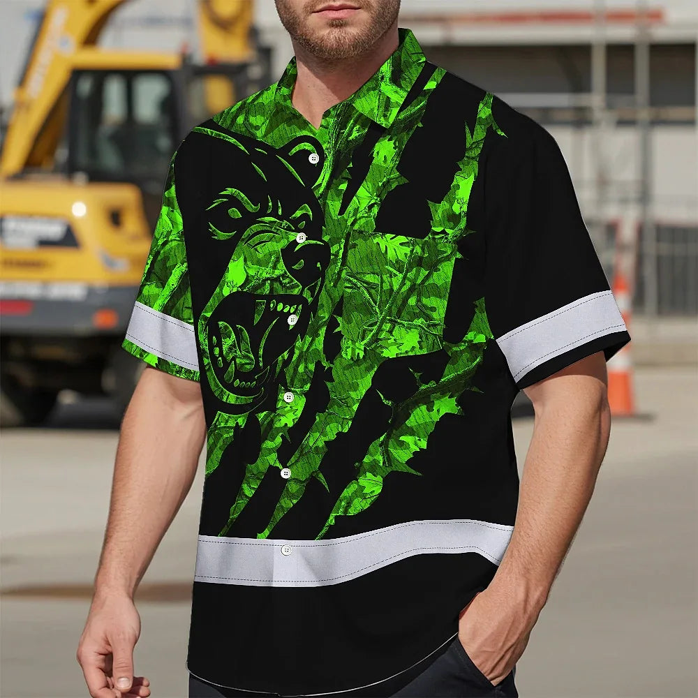 High Visibility Hawaiian Shirt Bear Hunting Design, Reflective Hi Vis Custom Name Hoodie For Hunting Lover