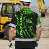 High Visibility Hawaiian Shirt Bear Hunting Design, Reflective Hi Vis Custom Name Hoodie For Hunting Lover