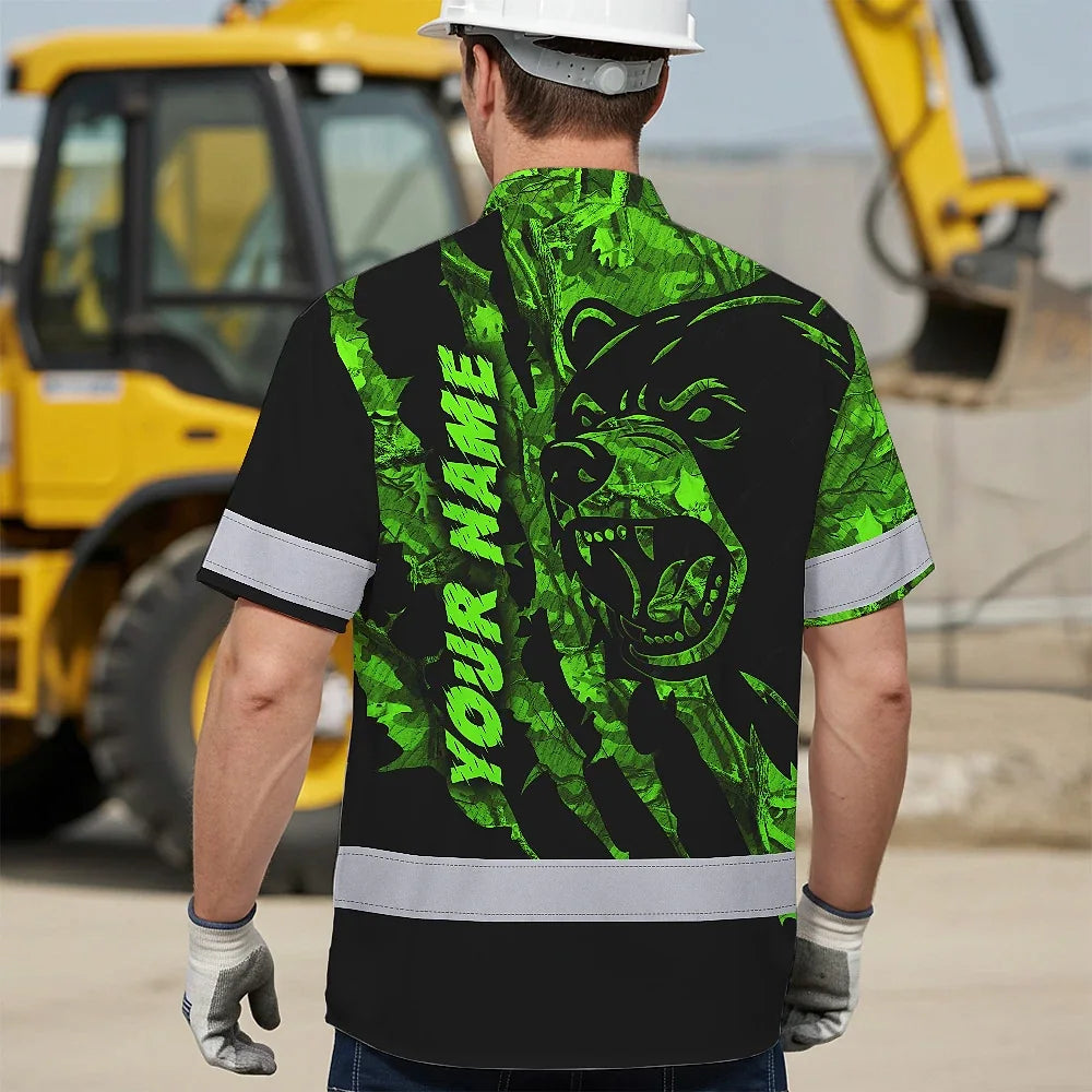 High Visibility Hawaiian Shirt Bear Hunting Design, Reflective Hi Vis Custom Name Hoodie For Hunting Lover