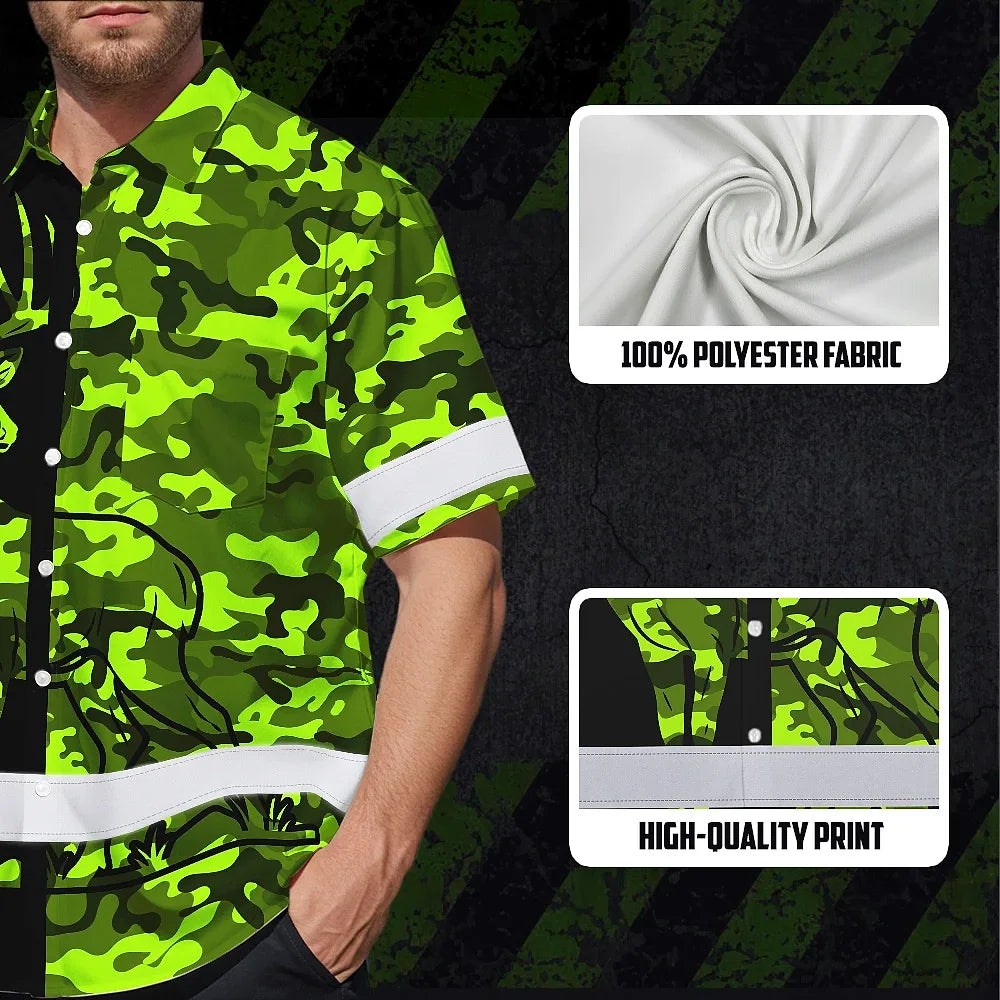 High Visibility Hawaiian Shirt Camo Hunting Deer Design, Reflective Hi Vis Custom Name Hoodie For Hunting Lover