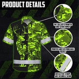 High Visibility Hawaiian Shirt Camo Hunting Deer Design, Reflective Hi Vis Custom Name Hoodie For Hunting Lover