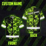 High Visibility Hawaiian Shirt Camo Hunting Deer Design, Reflective Hi Vis Custom Name Hoodie For Hunting Lover
