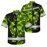 High Visibility Hawaiian Shirt Camo Hunting Deer Design, Reflective Hi Vis Custom Name Hoodie For Hunting Lover