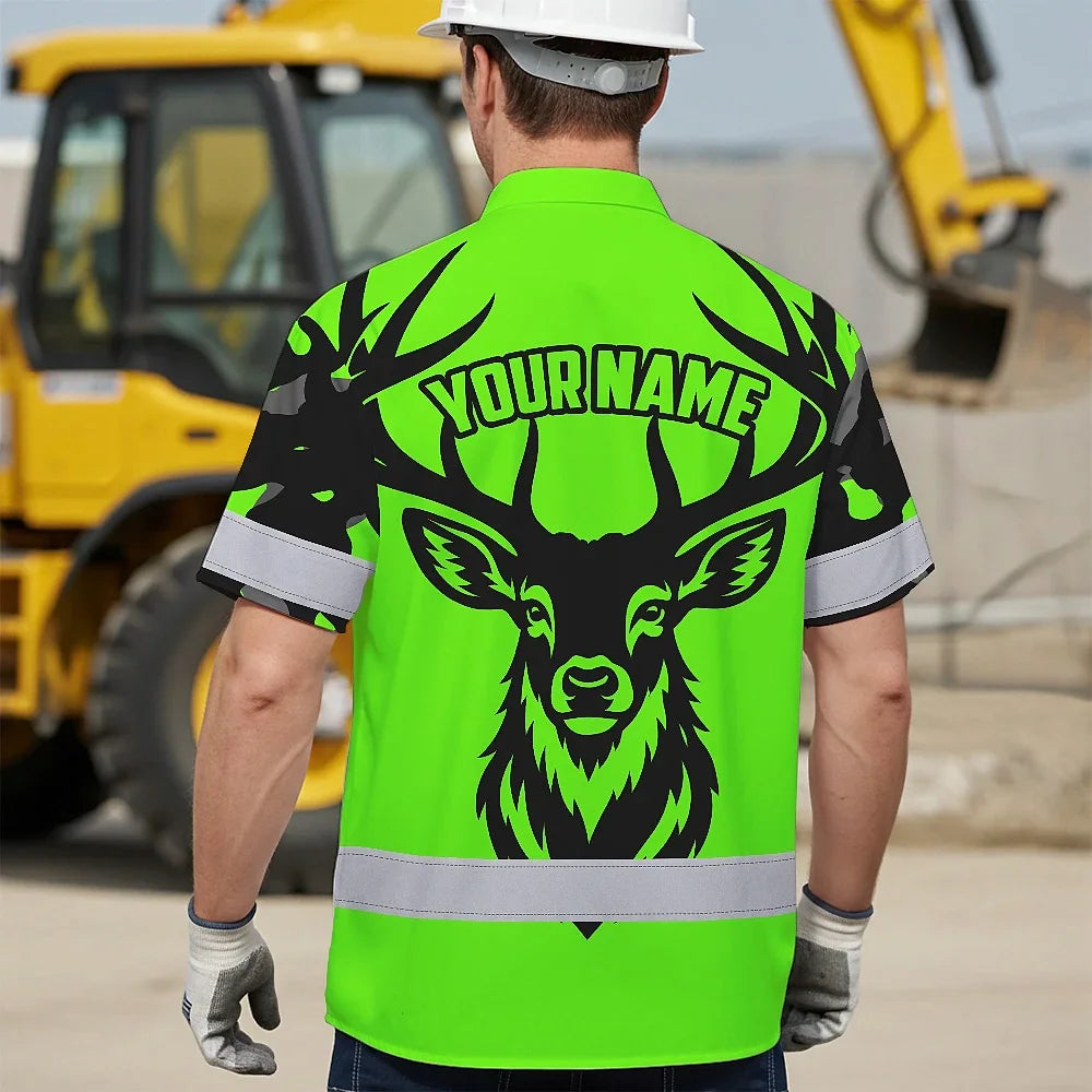 High Visibility Hawaiian Shirt Deer Hunting Design, Reflective Hi Vis Custom Name Hoodie For Hunting Lover