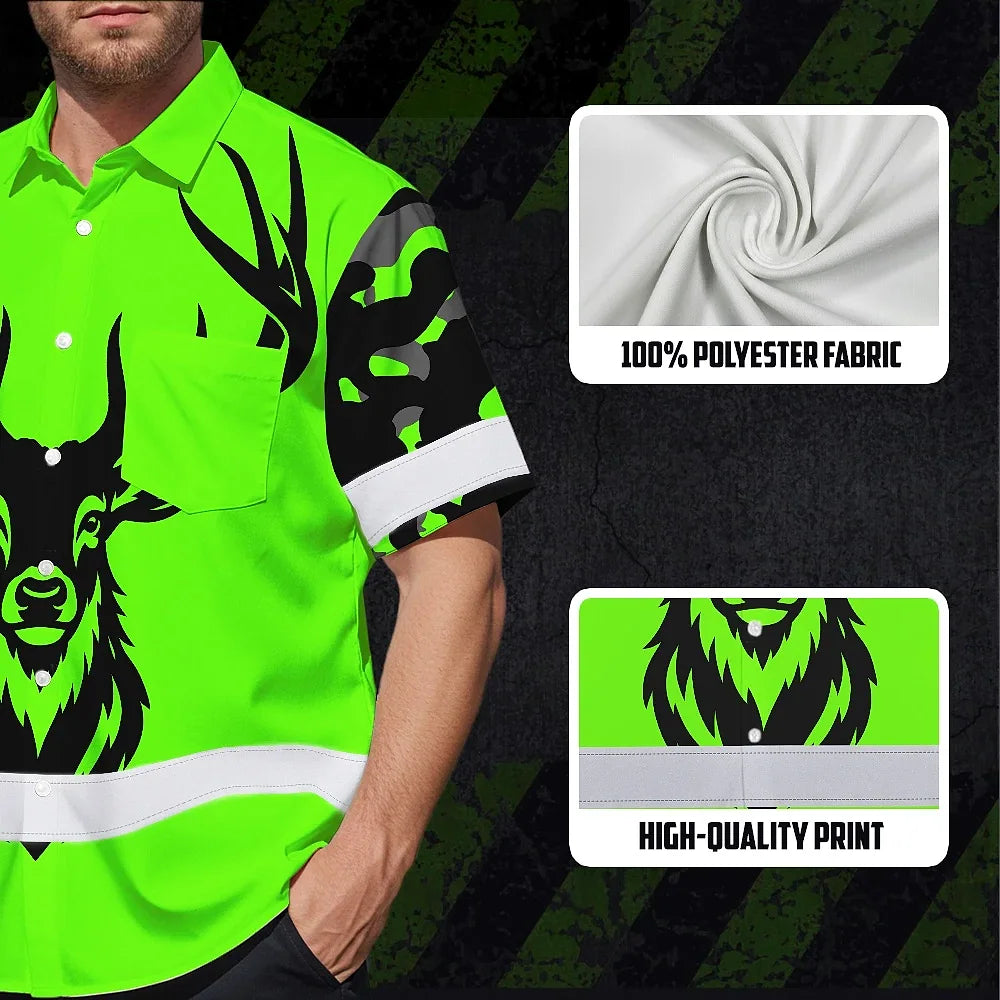 High Visibility Hawaiian Shirt Deer Hunting Design, Reflective Hi Vis Custom Name Hoodie For Hunting Lover
