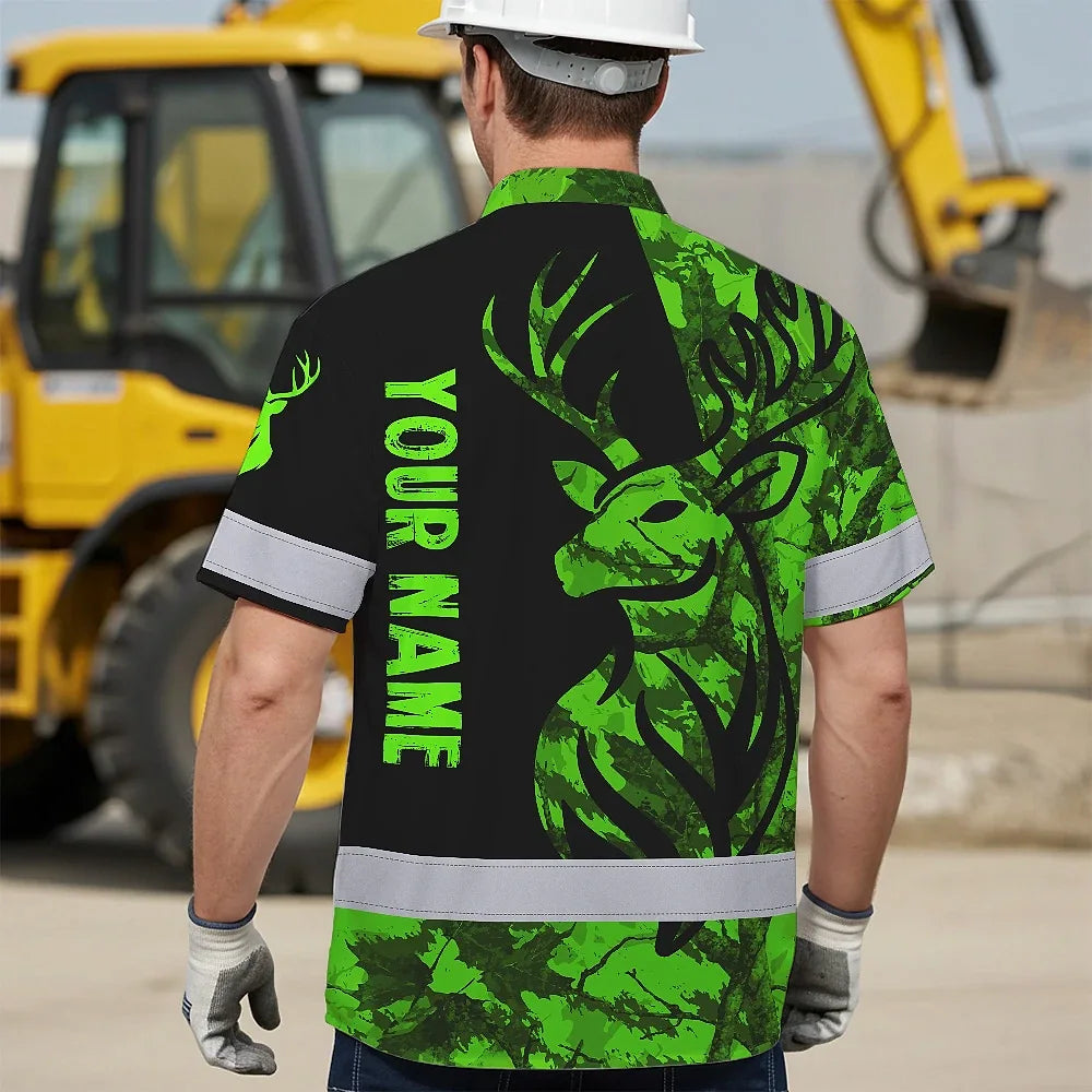 High Visibility Hawaiian Shirt Deer With Hunting Design, Reflective Hi Vis Custom Name Hoodie For Hunting Lover
