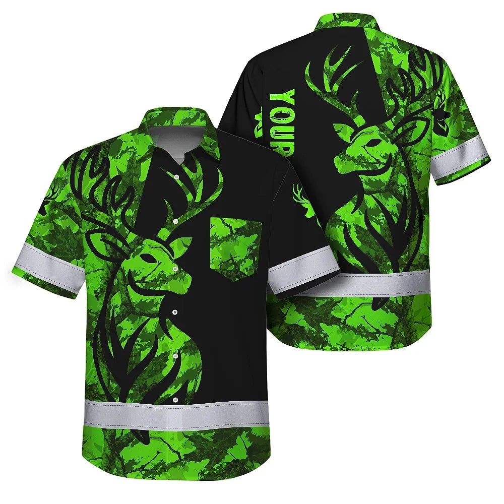 High Visibility Hawaiian Shirt Deer With Hunting Design, Reflective Hi Vis Custom Name Hoodie For Hunting Lover