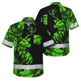 High Visibility Hawaiian Shirt Deer With Hunting Design, Reflective Hi Vis Custom Name Hoodie For Hunting Lover