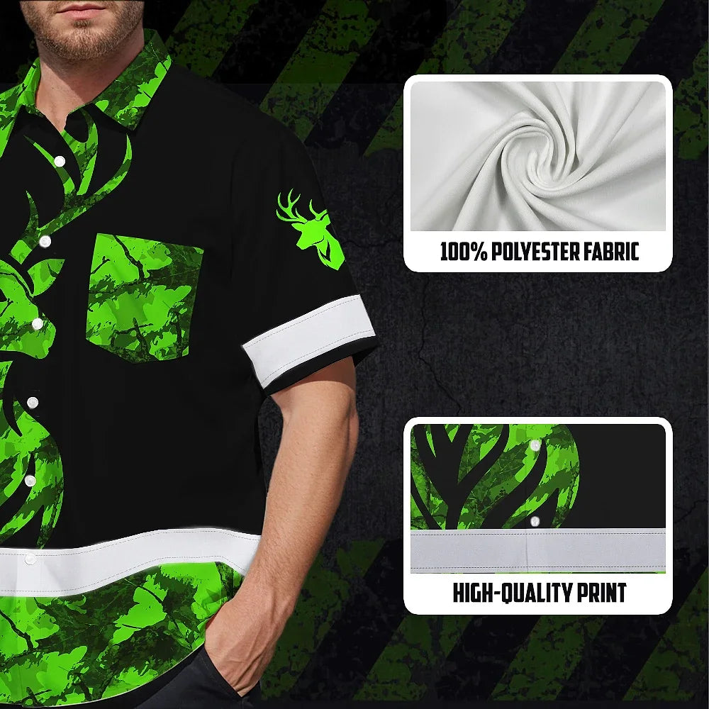 High Visibility Hawaiian Shirt Deer With Hunting Design, Reflective Hi Vis Custom Name Hoodie For Hunting Lover