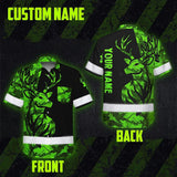 High Visibility Hawaiian Shirt Deer With Hunting Design, Reflective Hi Vis Custom Name Hoodie For Hunting Lover