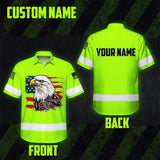 High Visibility Hawaiian Shirt Green Neon Reflective Eagles Safety Shirts For Workers Runners Patriotic
