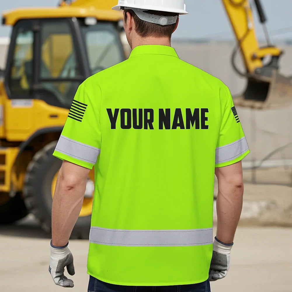 High Visibility Hawaiian Shirt Green Neon Reflective Eagles Safety Shirts For Workers Runners Patriotic