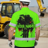 High Visibility Hawaiian Shirt Green Neon Reflective Paint Plash Skull Custom Name