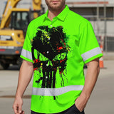 High Visibility Hawaiian Shirt Green Neon Reflective Paint Plash Skull Custom Name