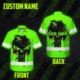 High Visibility Hawaiian Shirt Green Neon Reflective Paint Plash Skull Custom Name