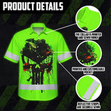 High Visibility Hawaiian Shirt Green Neon Reflective Paint Plash Skull Custom Name