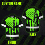 High Visibility Hawaiian Shirt Green Neon Skull America Flag Custom Name Safety Workwear For Skull Lover