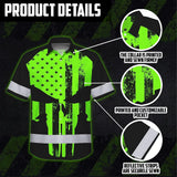 High Visibility Hawaiian Shirt Green Neon Skull America Flag Custom Name Safety Workwear For Skull Lover
