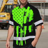 High Visibility Hawaiian Shirt Green Neon Skull America Flag Custom Name Safety Workwear For Skull Lover
