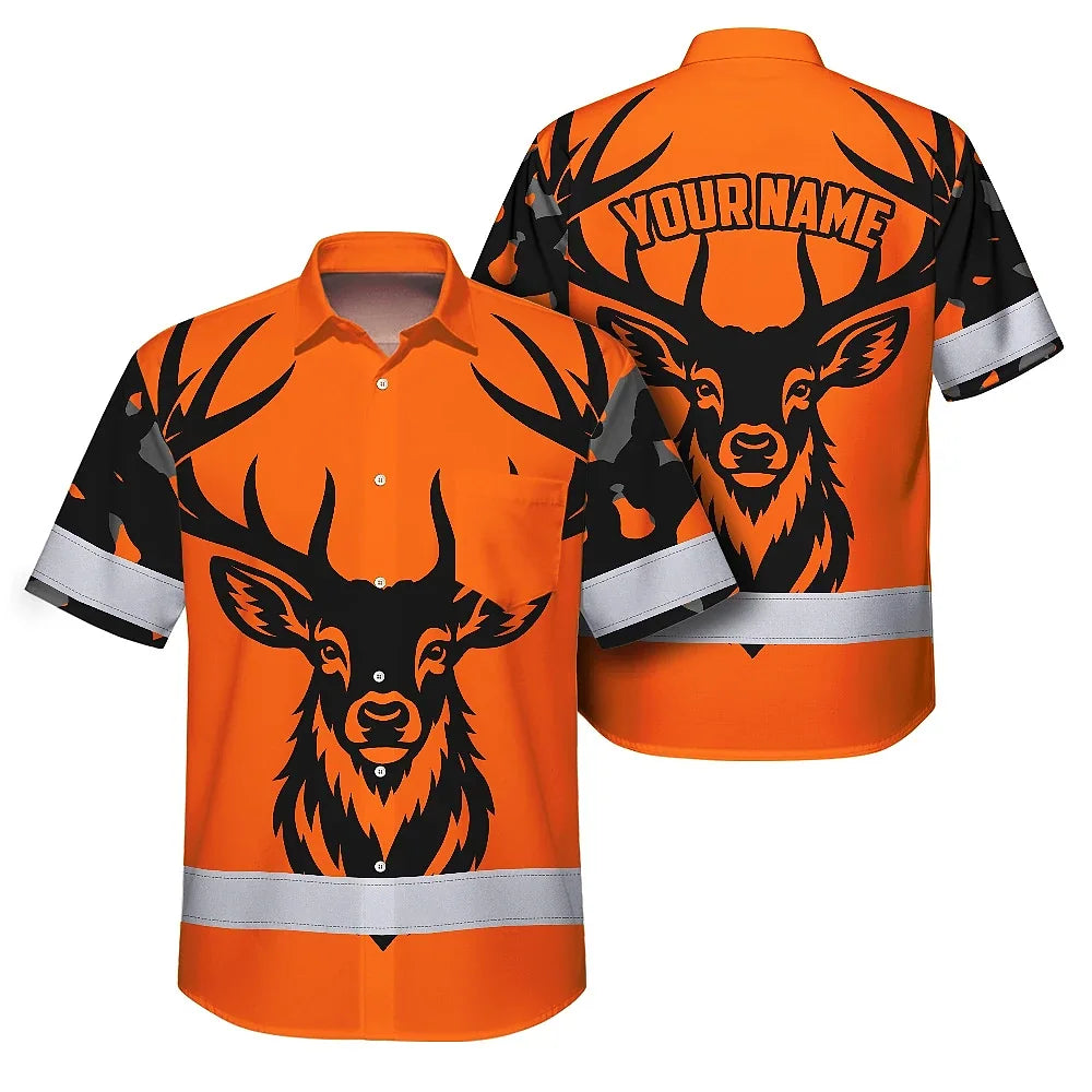 High Visibility Hawaiian Shirt Pattern Camo Hunting And Deer Design, Reflective Hi Vis Custom Name Hoodie For Hunting Lover