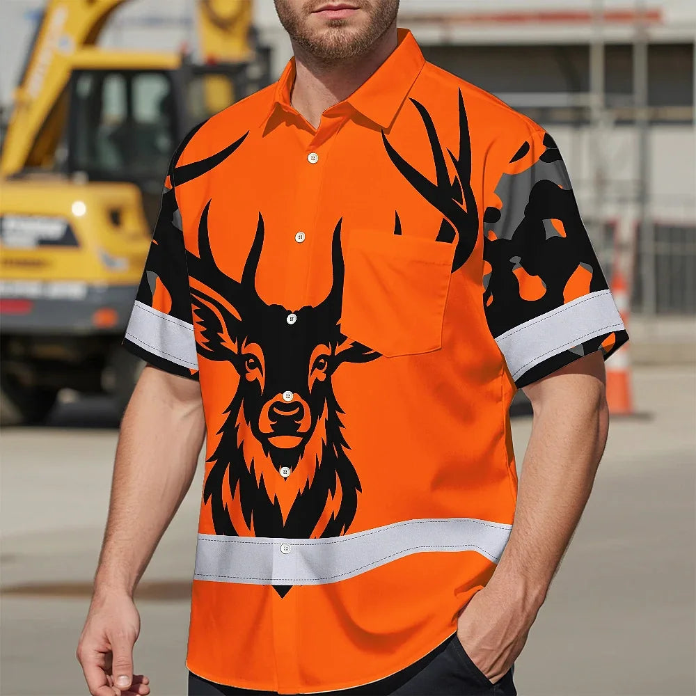 High Visibility Hawaiian Shirt Pattern Camo Hunting And Deer Design, Reflective Hi Vis Custom Name Hoodie For Hunting Lover