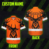 High Visibility Hawaiian Shirt Pattern Camo Hunting And Deer Design, Reflective Hi Vis Custom Name Hoodie For Hunting Lover