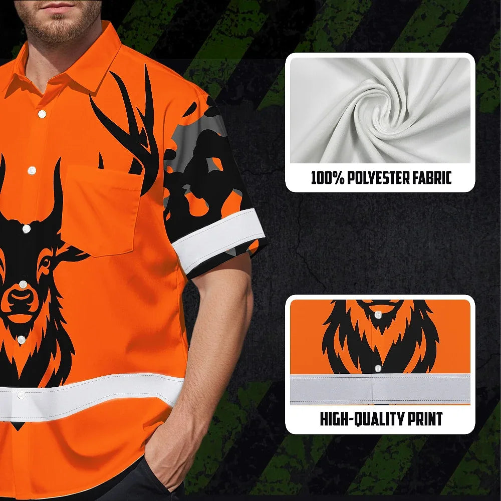 High Visibility Hawaiian Shirt Pattern Camo Hunting And Deer Design, Reflective Hi Vis Custom Name Hoodie For Hunting Lover