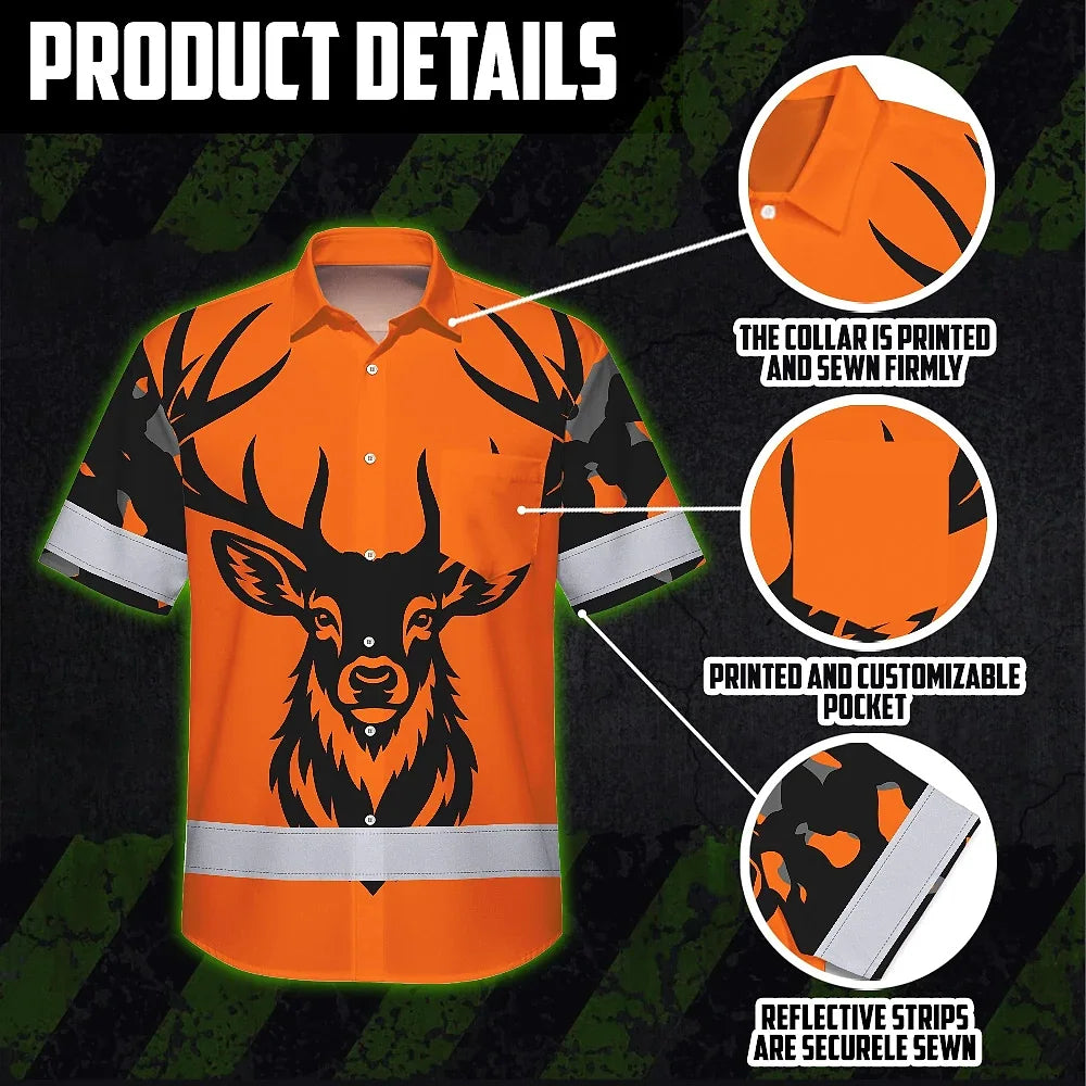 High Visibility Hawaiian Shirt Pattern Camo Hunting And Deer Design, Reflective Hi Vis Custom Name Hoodie For Hunting Lover