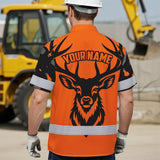 High Visibility Hawaiian Shirt Pattern Camo Hunting And Deer Design, Reflective Hi Vis Custom Name Hoodie For Hunting Lover