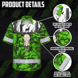 High Visibility Hawaiian Shirt Pattern Camo Hunting And Skull Deer Design, Reflective Hi Vis Custom Name Hoodie For Hunting Lover