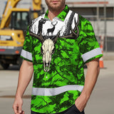 High Visibility Hawaiian Shirt Pattern Camo Hunting And Skull Deer Design, Reflective Hi Vis Custom Name Hoodie For Hunting Lover