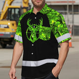 High Visibility Hawaiian Shirt Reflective Black And Green Camo Deer Hunting Custom Name Safety Workwear