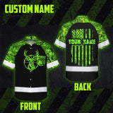 High Visibility Hawaiian Shirt Reflective Black And Green Camo Deer Hunting Custom Name Safety Workwear