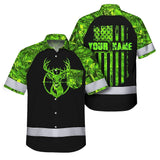 High Visibility Hawaiian Shirt Reflective Black And Green Camo Deer Hunting Custom Name Safety Workwear
