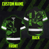 High Visibility Hawaiian Shirt Reflective Black And Green Camo Wild Boar Hunting Custom Name Safety Workwear