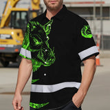 High Visibility Hawaiian Shirt Reflective Black And Green Camo Wild Boar Hunting Custom Name Safety Workwear