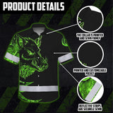 High Visibility Hawaiian Shirt Reflective Black And Green Camo Wild Boar Hunting Custom Name Safety Workwear