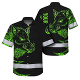 High Visibility Hawaiian Shirt Reflective Black And Green Camo Wild Boar Hunting Custom Name Safety Workwear