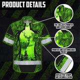 High Visibility Hawaiian Shirt Reflective Black And Green Neon 2 Hunting Custom Name Safety Workwear For Company, Group, Team, Hunters, Hunting Lovers