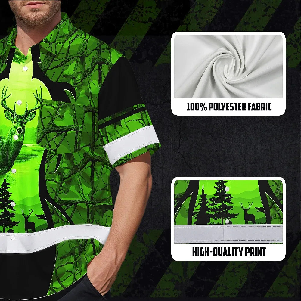 High Visibility Hawaiian Shirt Reflective Black And Green Neon 2 Hunting Custom Name Safety Workwear For Company, Group, Team, Hunters, Hunting Lovers