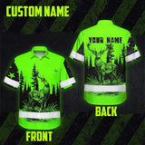 High Visibility Hawaiian Shirt Reflective Black And Green Neon Hunting Custom Name Safety Workwear For Company, Group, Team, Hunters, Hunting Lovers