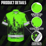 High Visibility Hawaiian Shirt Reflective Black And Green Neon Hunting Custom Name Safety Workwear For Company, Group, Team, Hunters, Hunting Lovers