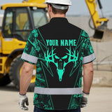 High Visibility Hawaiian Shirt Reflective Black And Mint Neon Hunting Custom Name Safety Workwear For Company, Group, Team, Hunters, Hunting Lovers