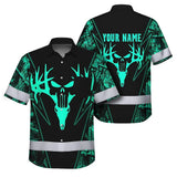 High Visibility Hawaiian Shirt Reflective Black And Mint Neon Hunting Custom Name Safety Workwear For Company, Group, Team, Hunters, Hunting Lovers