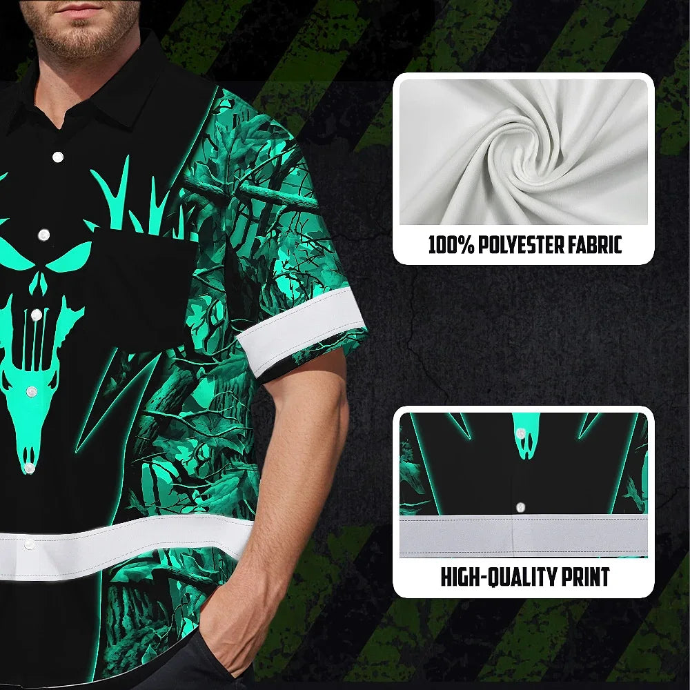 High Visibility Hawaiian Shirt Reflective Black And Mint Neon Hunting Custom Name Safety Workwear For Company, Group, Team, Hunters, Hunting Lovers