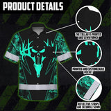 High Visibility Hawaiian Shirt Reflective Black And Mint Neon Hunting Custom Name Safety Workwear For Company, Group, Team, Hunters, Hunting Lovers